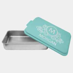 Personalized 9" x 13" Aluminum Cake Pan with Teal Lid Thumbnail