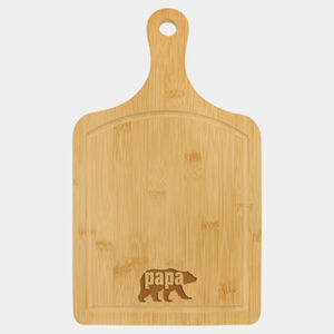 Personalized 15 1/2" x 9" Bamboo Cutting Board Paddle Shape with Drip Ring Thumbnail
