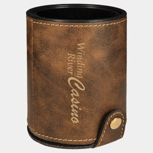 Personalized Rustic/Gold Laserable Leatherette Dice Cup with 5 Dice Thumbnail