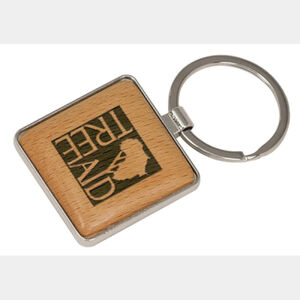 Personalized 1 9/16" x 1 9/16" Silver/Wood Laserable Square Keychain Thumbnail