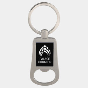 Personalized 2 1/8" Silver/Black Laserable Bottle Opener Keychain Thumbnail