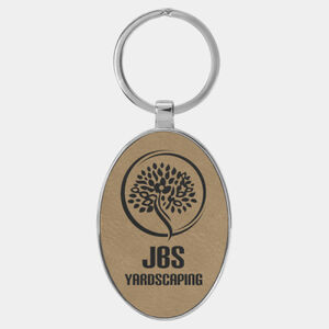 Personalized 3" x 1 3/4" Laserable Leatherette/Metal Light Brown Oval Keychain Thumbnail