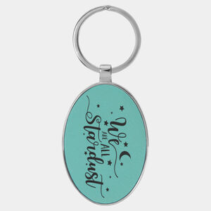 Personalized 3" x 1 3/4" Laserable Leatherette/Metal Teal Oval Keychain Thumbnail