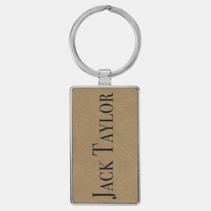 Personalized 2 3/4" x 1 1/4" Laserable Leatherette/Metal Light Brown Rectangle Keychain Thumbnail