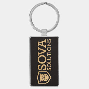Personalized 2 3/4" x 1 1/4" Laserable Leatherette/Metal Black/Gold Rectangle Keychain Thumbnail