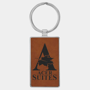 Personalized 2 3/4" x 1 1/4" Laserable Leatherette/Metal Rawhide Rectangle Keychain Thumbnail