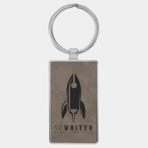 Personalized 2 3/4" x 1 1/4" Laserable Leatherette/Metal Gray Rectangle Keychain Thumbnail