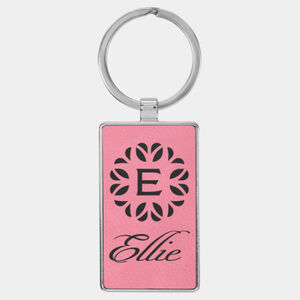 Personalized 2 3/4" x 1 1/4" Laserable Leatherette/Metal Pink Rectangle Keychain Thumbnail