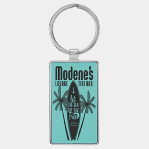 Personalized 2 3/4" x 1 1/4" Laserable Leatherette/Metal Teal Rectangle Keychain Thumbnail