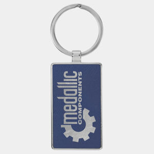 Personalized 2 3/4" x 1 1/4" Laserable Leatherette/Metal Blue/Silver Rectangle Keychain Thumbnail