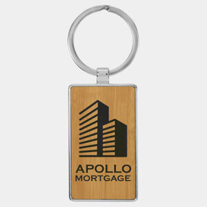 Personalized 2 3/4" x 1 1/4" Laserable Leatherette/Metal Bamboo Rectangle Keychain Thumbnail