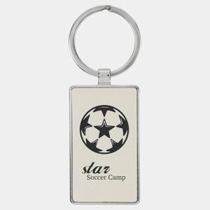 Personalized 2 3/4" x 1 1/4" Laserable Leatherette/Metal White Rectangle Keychain Thumbnail