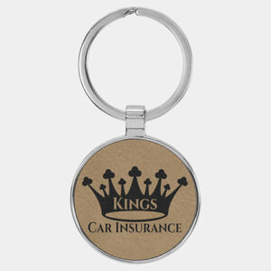 Personalized 1 1/2" Laserable Leatherette/Metal Light Brown Round Keychain Thumbnail