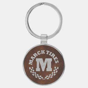 Personalized 1 1/2" Laserable Leatherette/Metal Rustic/Silver Round Keychain Thumbnail