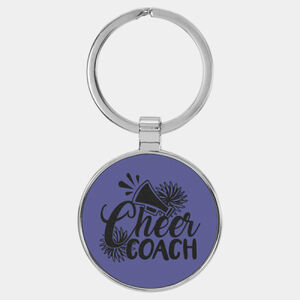 Personalized 1 1/2" Laserable Leatherette/Metal Purple Round Keychain Thumbnail