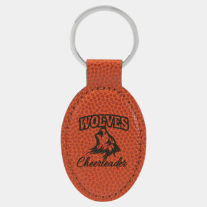 Personalized 3" x 1 3/4" Basketball Laserable Leatherette Oval Keychain Thumbnail