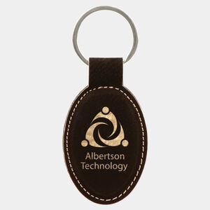 Personalized 3" x 1 3/4" Black/Gold Laserable Leatherette Oval Keychain Thumbnail