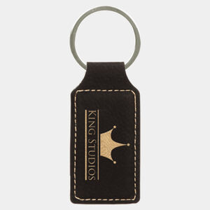 Personalized 2 3/4" x 1 1/4" Black/Gold Laserable Leatherette Rectangle Keychain Thumbnail
