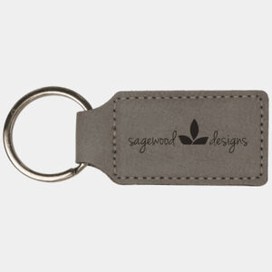 Personalized 2 3/4" x 1 1/4" Gray Laserable Leatherette Rectangle Keychain Thumbnail