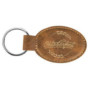 Personalized 3" x 1 3/4" Rustic/Gold Laserable Leatherette Oval Keychain Thumbnail