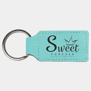 Personalized 2 3/4" x 1 1/4" Teal Laserable Leatherette Rectangle Keychain Thumbnail