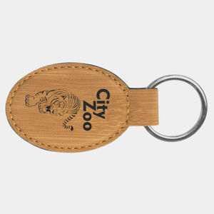 Personalized 3" x 1 3/4" Bamboo Laserable Leatherette Oval Keychain Thumbnail