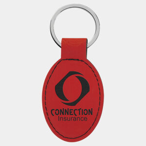Personalized 3" x 1 3/4" Red Laserable Leatherette Oval Keychain Thumbnail