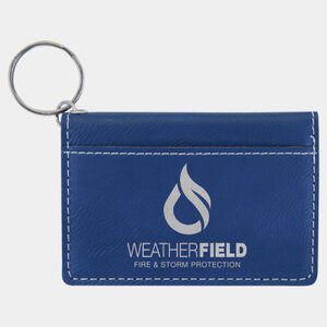Personalized 4 1/4" x 3" Blue/Silver Laserable Leatherette Keychain ID Holder Thumbnail