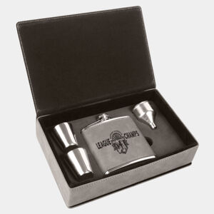 Personalized 6 oz. Gray Laserable Leatherette Flask Gift Set Thumbnail