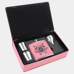 Personalized 6 oz. Pink Laserable Leatherette Flask Gift Set Thumbnail