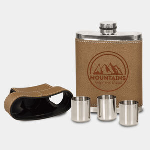 Personalized 7 oz. Leather Flask with Lid & 3 Shot Glasses Thumbnail