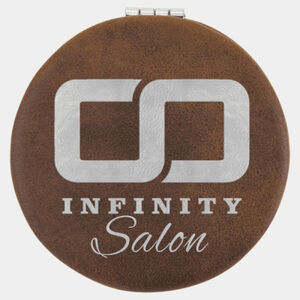 Personalized 2 1/2" Rustic/Silver Laserable Leatherette Compact Mirror Thumbnail