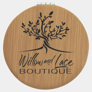 Personalized 2 1/2" Bamboo Laserable Leatherette Compact Mirror Thumbnail