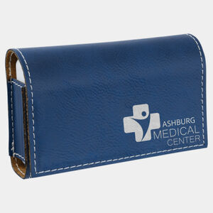 Personalized Blue/Silver Laserable Leatherette Pill Box with Separate Adjustable Containers Thumbnail
