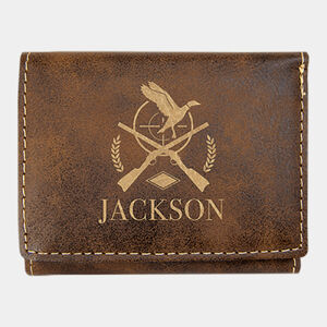 Personalized 3" x 4" Rustic/Gold Laserable Leatherette Trifold Wallet Thumbnail