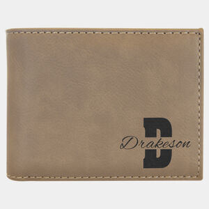 Personalized Light Brown Laserable Leatherette Bi-Fold Wallet w/Flip ID Display Thumbnail
