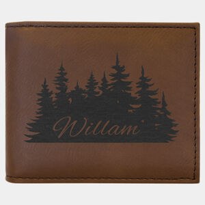 Personalized Dark Brown Laserable Leatherette Bi-Fold Wallet w/Flip ID Display Thumbnail