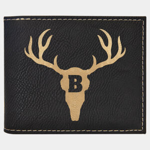 Personalized Black/Gold Laserable Leatherette Bi-Fold Wallet w/Flip ID Display Thumbnail