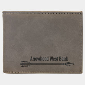Personalized Gray Laserable Leatherette Bi-Fold Wallet w/Flip ID Display Thumbnail