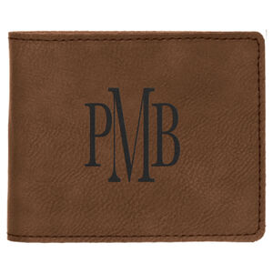 Personalized 4 1/2" x 3 1/2" Dark Brown Laserable Leatherette Bifold Wallet Thumbnail