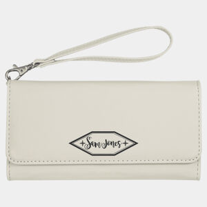 Personalized 7 1/2" x 4" White Laserable Leatherette Wallet with Strap Thumbnail