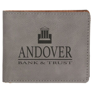 Personalized 4 1/2" x 3 1/2" Gray Laserable Leatherette Bifold Wallet Thumbnail