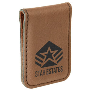 Personalized 1 3/4" x 2 1/2" Dark Brown Laserable Leatherette Money Clip Thumbnail