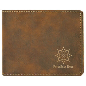 Personalized 4 1/2" x 3 1/2" Rustic/Gold Laserable Leatherette Bifold Wallet Thumbnail