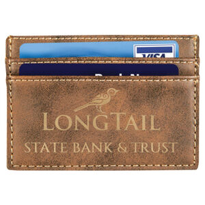 Personalized 4" x 2 3/4" Rustic/Gold Laserable Leatherette Wallet Clip Thumbnail
