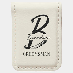 Personalized 1 3/4" x 2 1/2" White Laserable Leatherette Money Clip Thumbnail