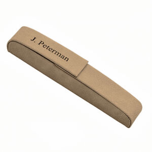 Personalized 6 1/2" x 1" Light Brown Laserable Leatherette Single Pen Case Thumbnail