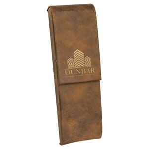 Personalized 6 1/2" x 2" Rustic/Gold Laserable Leatherette Double Pen Case Thumbnail