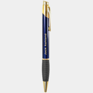 Personalized Gloss Blue Brass Ballpoint Pen with Gripper Thumbnail