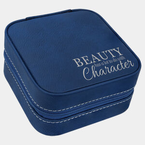 Personalized 4" X 4" Blue/Silver Laserable Leatherette Travel Jewelry Box with Black Lining Thumbnail